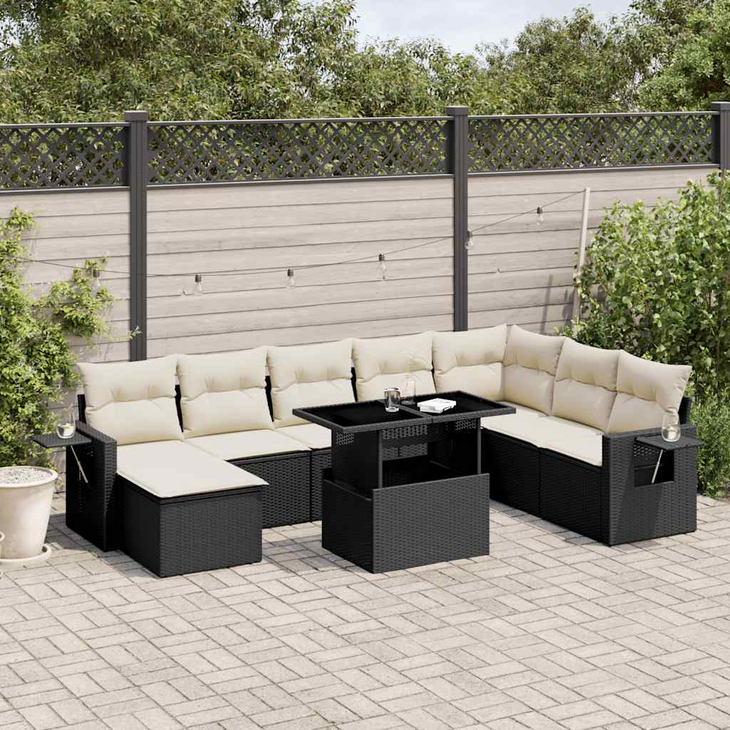 Set Divani da Giardino con Cuscini 8 pz Nero in Polyrattan | homemem39