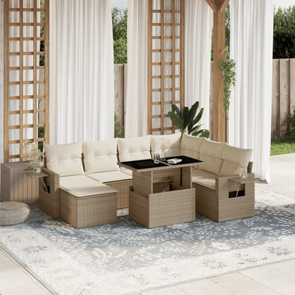 Set Divano da Giardino 8 pz con Cuscini Beige in Polyrattan - homemem39