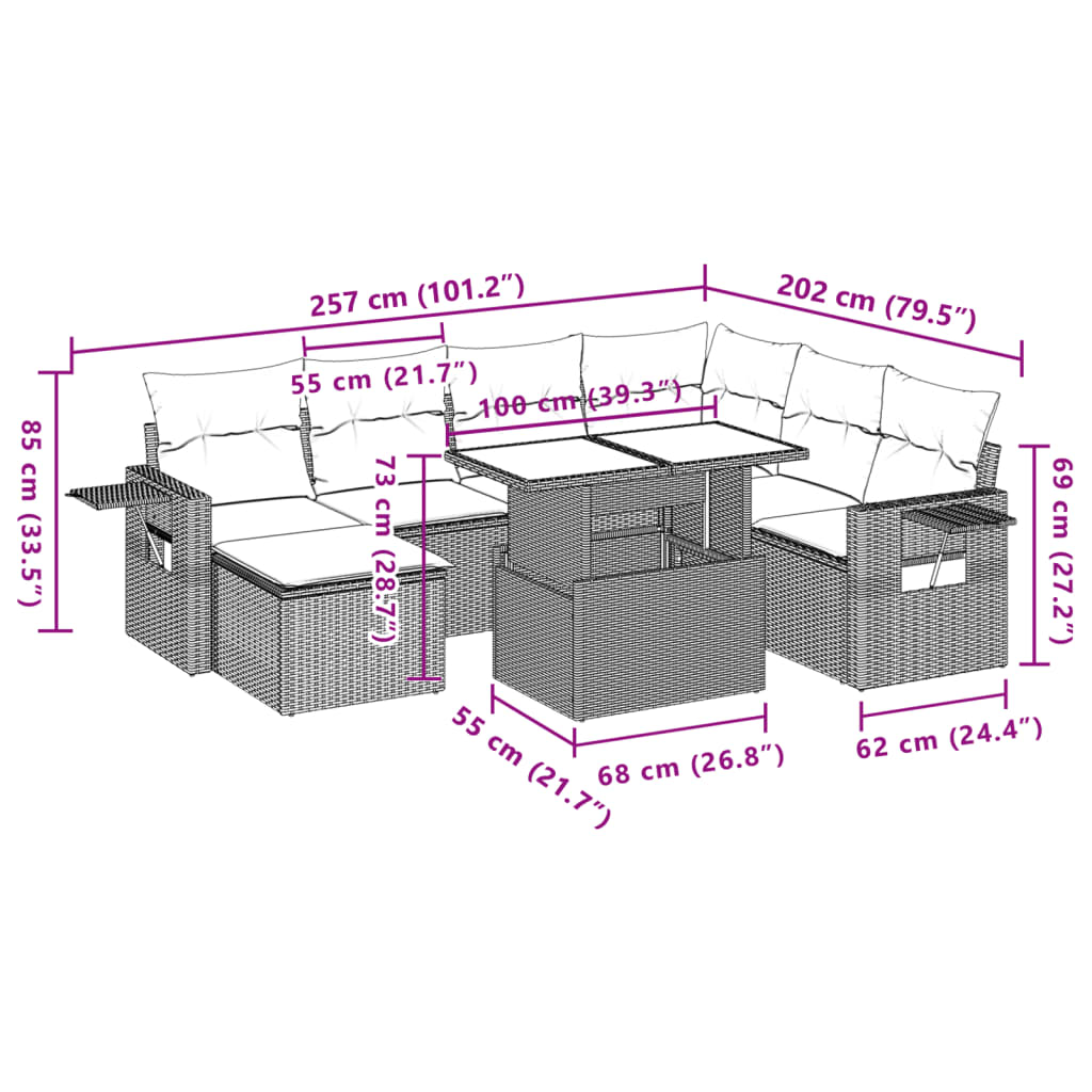Set Divano da Giardino 8 pz con Cuscini Grigio in Polyrattan | homemem39
