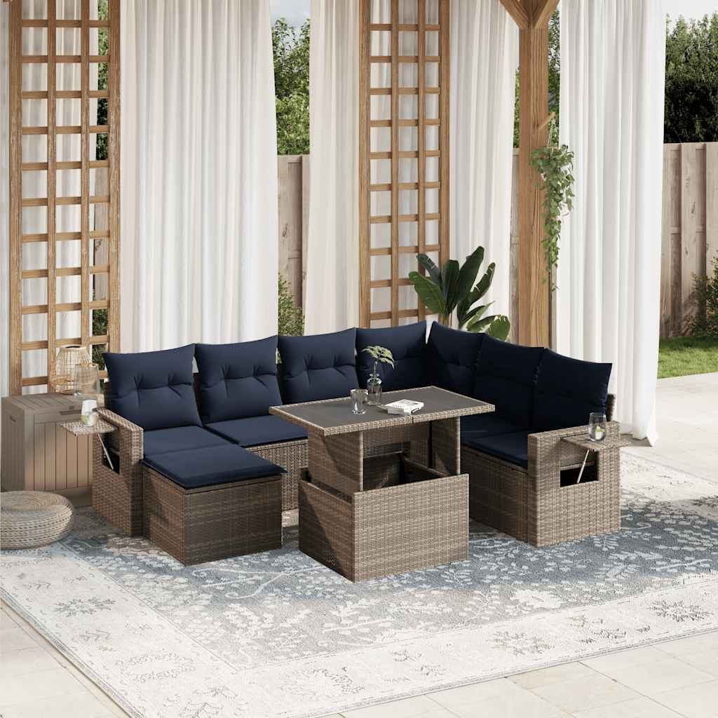 Set Divani da Giardino 8 pz con Cuscini Grigio in Polyrattan