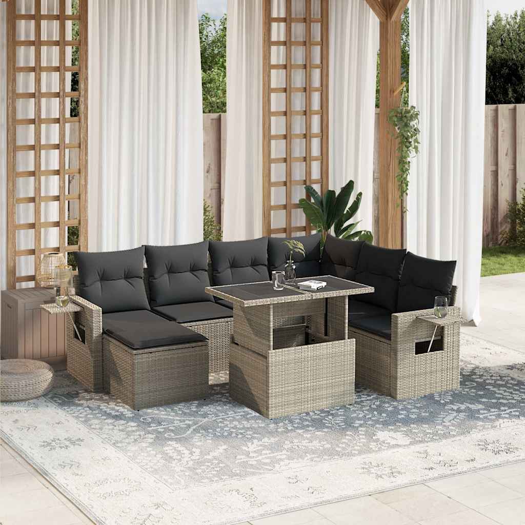 Set Divano da Giardino 8pz con Cuscini Grigio Chiaro Polyrattan - homemem39