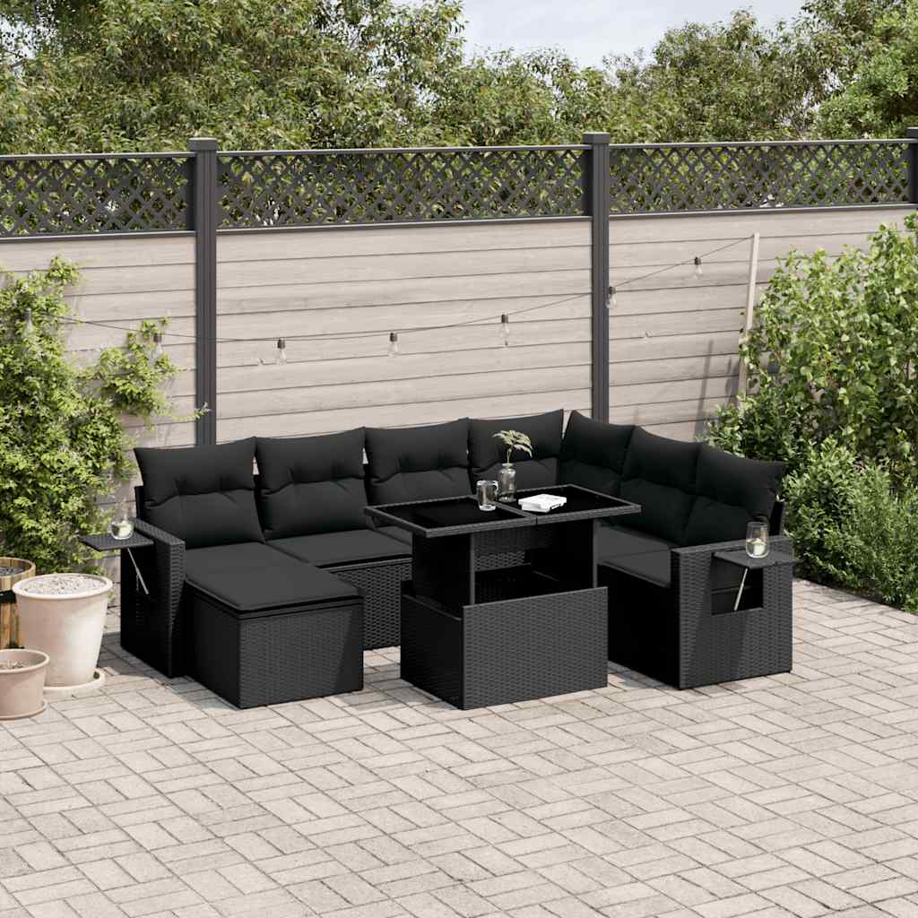 Set Divani da Giardino 9 pz con Cuscini Nero in Polyrattan | homemem39