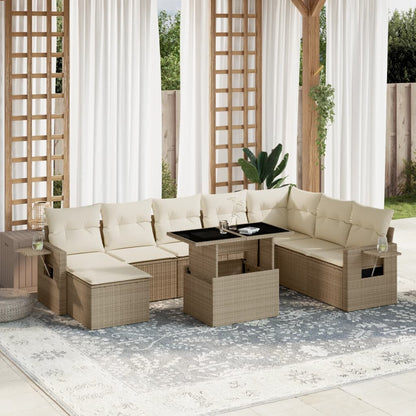 Set Divano da Giardino 9 pz con Cuscini Beige in Polyrattan - homemem39