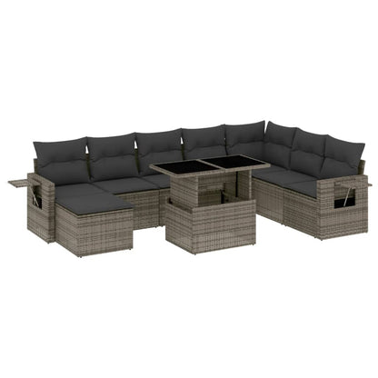 Set Divano da Giardino 9 pz con Cuscini Grigio in Polyrattan - homemem39