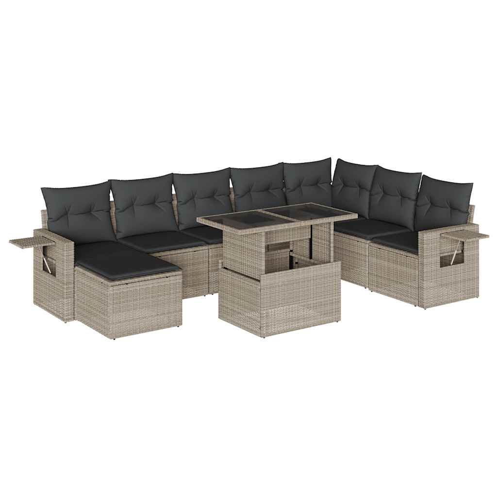 Set Divano da Giardino 9pz con Cuscini Grigio Chiaro Polyrattan - homemem39