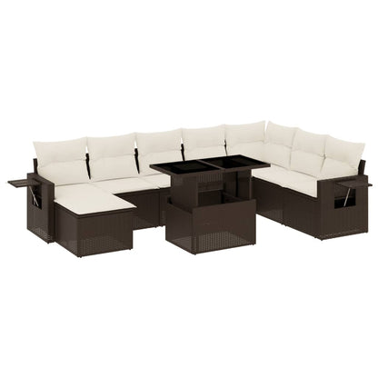 Set Divani da Giardino 9pz con Cuscini Marrone in Polyrattan - homemem39