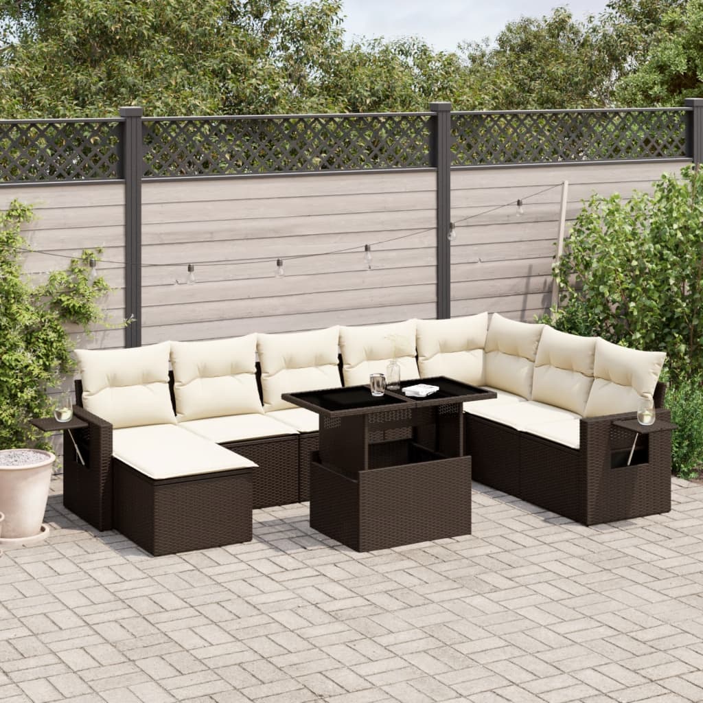 Set Divani da Giardino 9pz con Cuscini Marrone in Polyrattan - homemem39