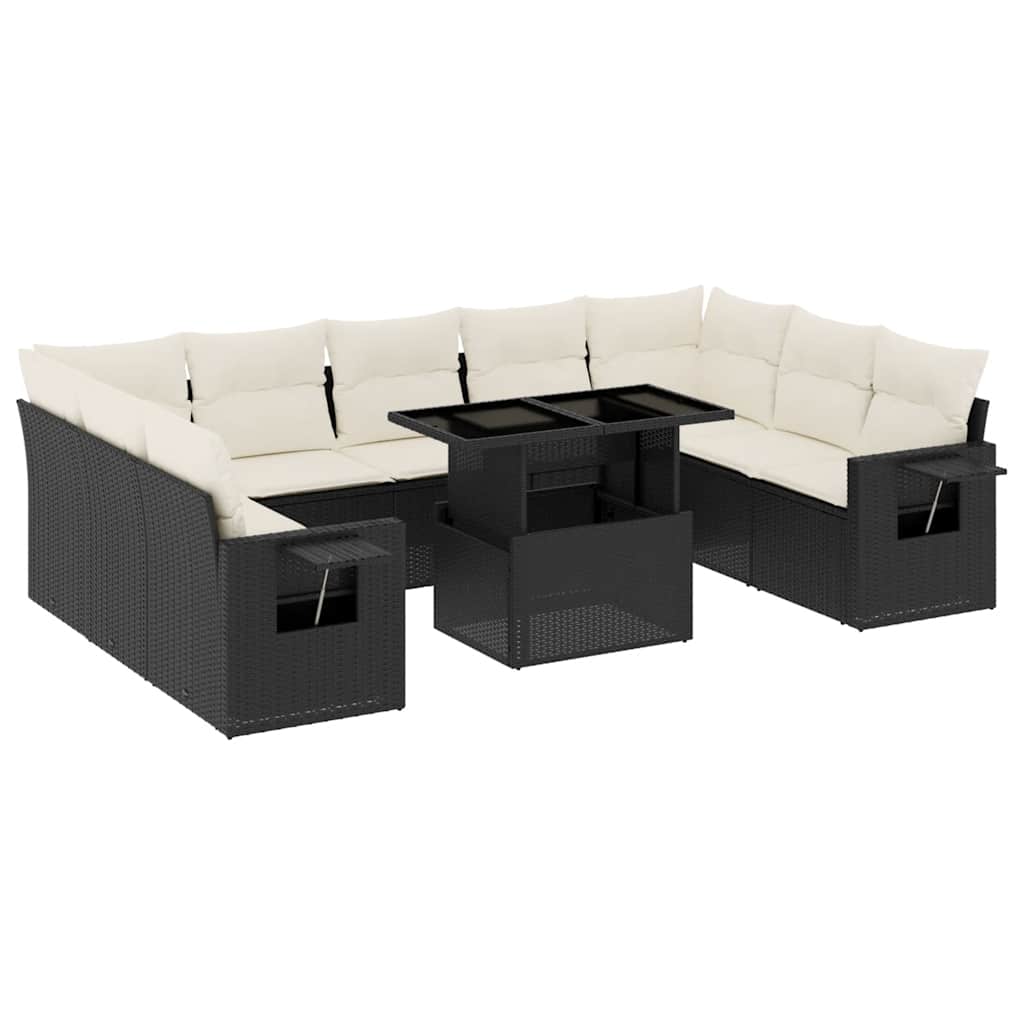 Set Divani da Giardino 10pz con Cuscini in Polyrattan Nero - homemem39