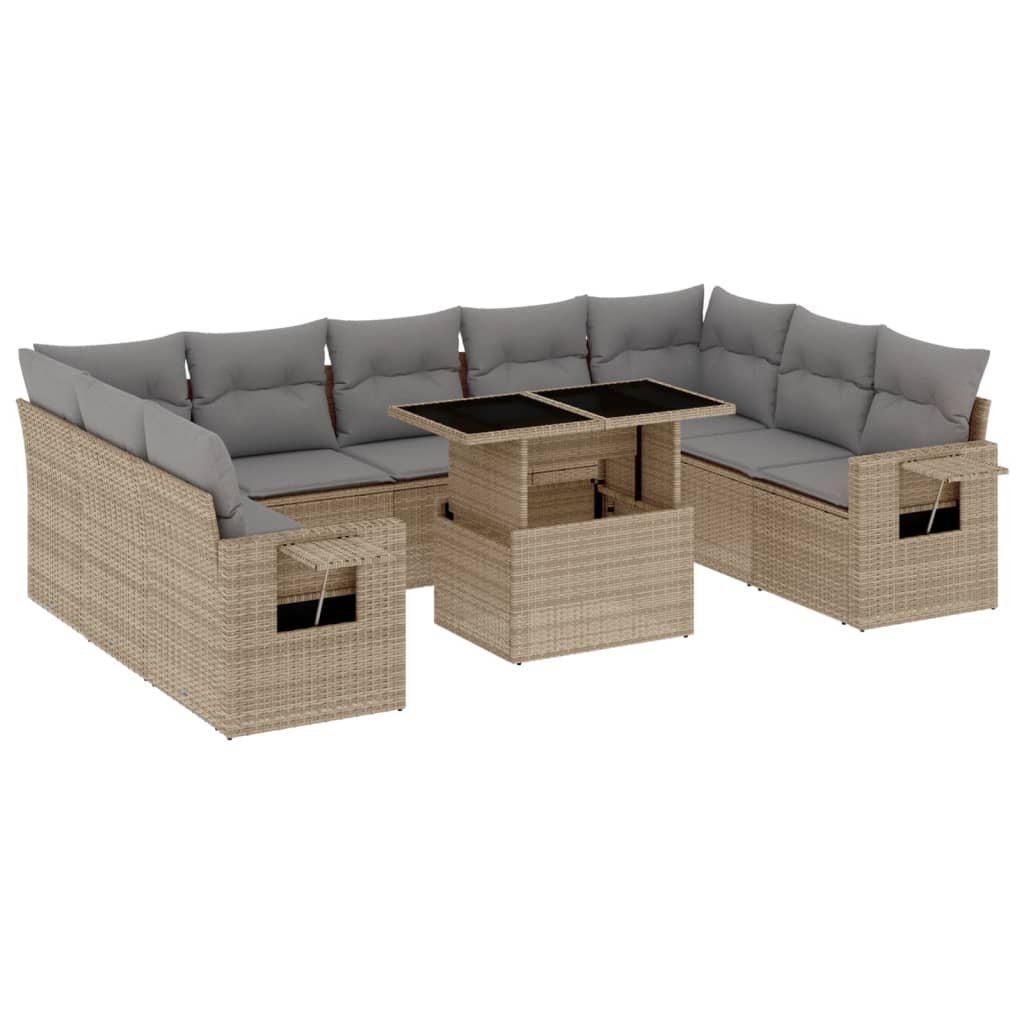 Set Divano da Giardino 10 pz con Cuscini Beige in Polyrattan - homemem39