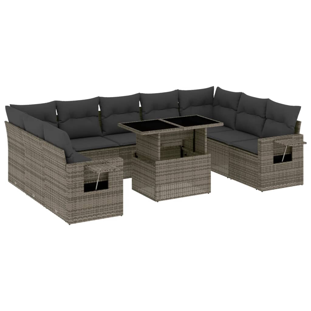 Set Divano da Giardino 10 pz con Cuscini Grigio in Polyrattan - homemem39