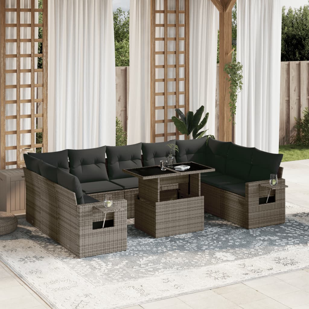 Set Divano da Giardino 10 pz con Cuscini Grigio in Polyrattan - homemem39