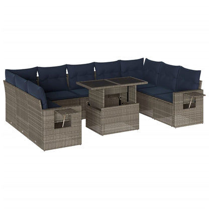 Set Divani da Giardino 10 pz con Cuscini Grigio in Polyrattan | homemem39