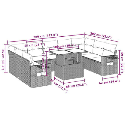 Set Divani da Giardino 10 pz con Cuscini Grigio in Polyrattan | homemem39