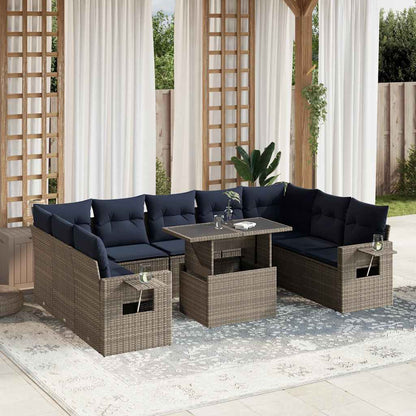 Set Divani da Giardino 10 pz con Cuscini Grigio in Polyrattan | homemem39
