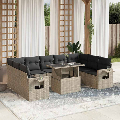 Set Divano Giardino 10 pz con Cuscini Grigio Chiaro Polyrattan - homemem39