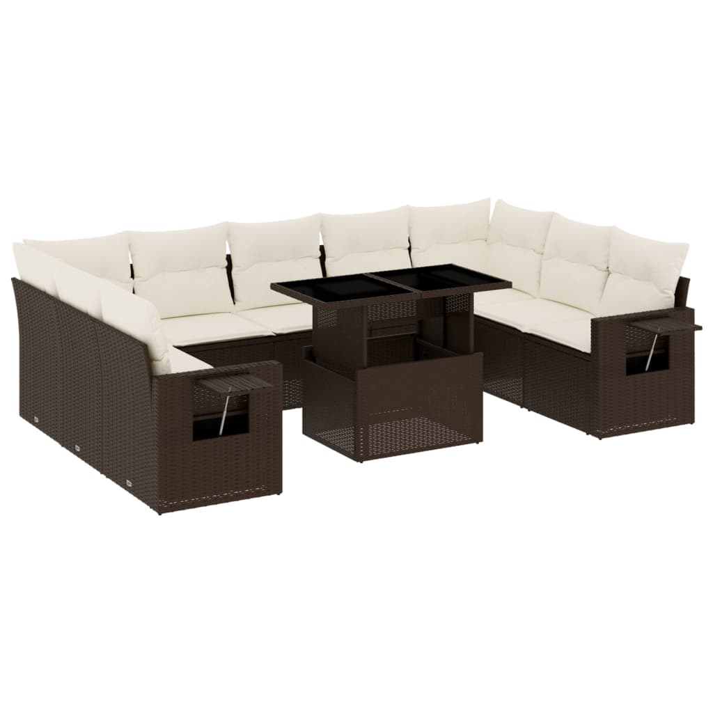 Set Divani da Giardino 10pz con Cuscini in Polyrattan Marrone | homemem39