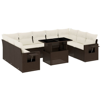 Set Divani da Giardino 10pz con Cuscini in Polyrattan Marrone | homemem39