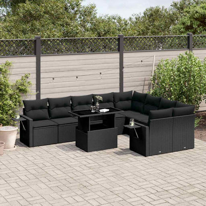 Set Divani da Giardino 10pz con Cuscini in Polyrattan Nero | homemem39