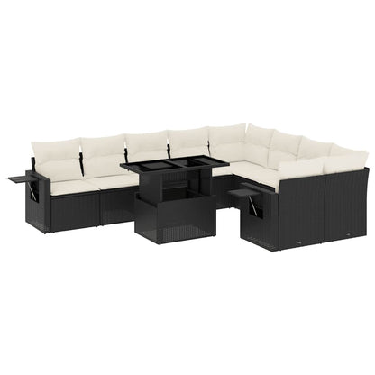 Set Divani da Giardino 10pz con Cuscini in Polyrattan Nero - homemem39