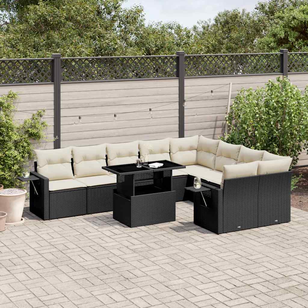 Set Divani da Giardino 10pz con Cuscini in Polyrattan Nero - homemem39
