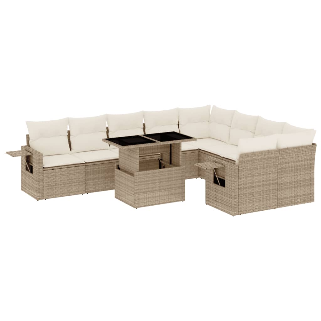 Set Divano da Giardino 10 pz con Cuscini Beige in Polyrattan - homemem39