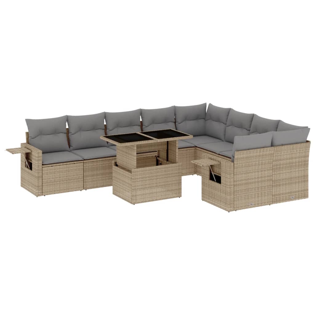 Set Divano da Giardino 10 pz con Cuscini Beige in Polyrattan - homemem39