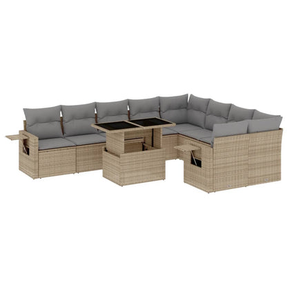 Set Divano da Giardino 10 pz con Cuscini Beige in Polyrattan - homemem39