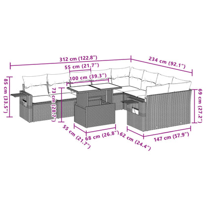 Set Divano da Giardino 10 pz con Cuscini Beige in Polyrattan | homemem39