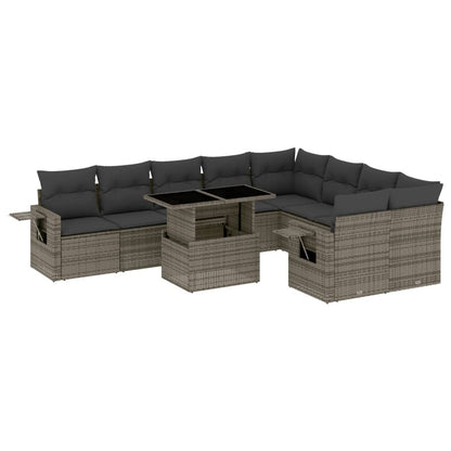 Set Divano da Giardino 10 pz con Cuscini Grigio in Polyrattan - homemem39