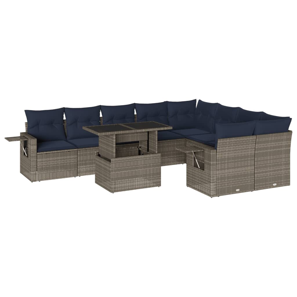Set Divani da Giardino 10 pz con Cuscini Grigio in Polyrattan | homemem39