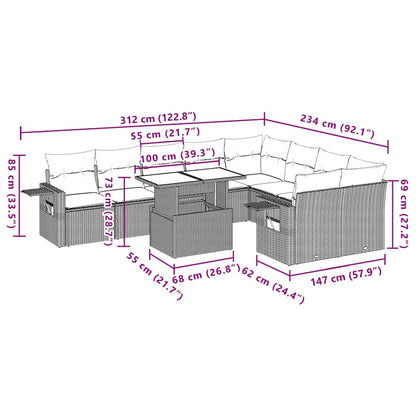 Set Divani da Giardino 10 pz con Cuscini Grigio in Polyrattan | homemem39
