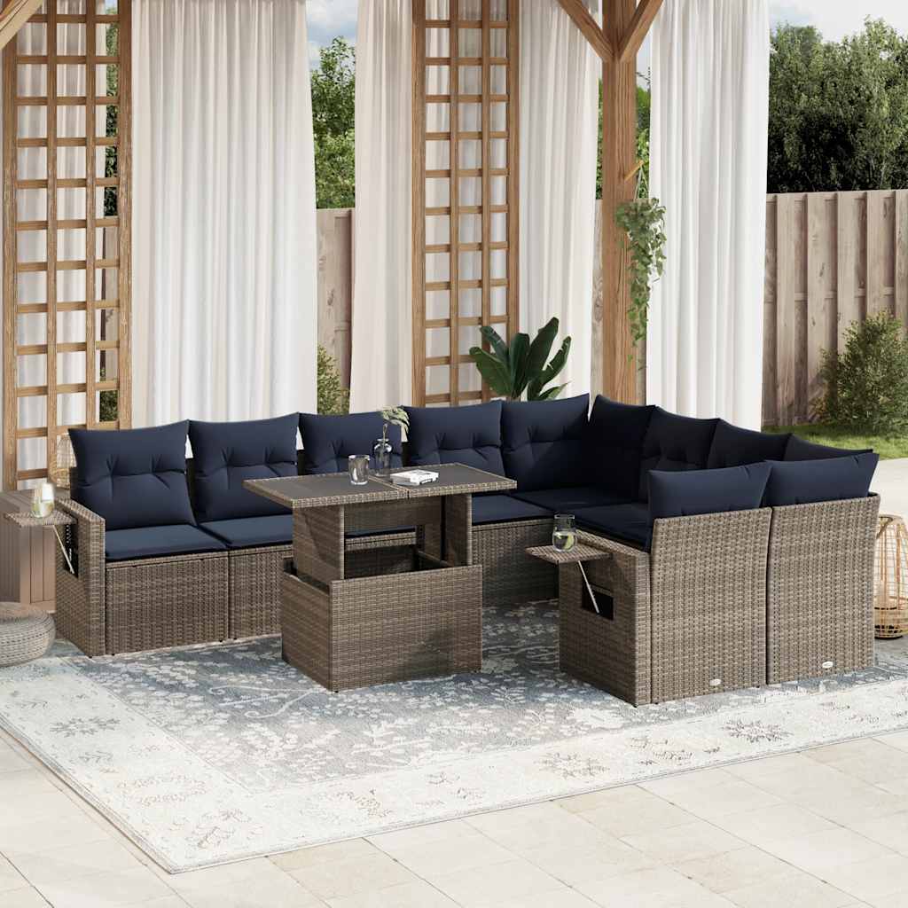 Set Divani da Giardino 10 pz con Cuscini Grigio in Polyrattan | homemem39