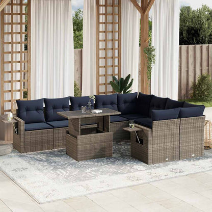 Set Divani da Giardino 10 pz con Cuscini Grigio in Polyrattan