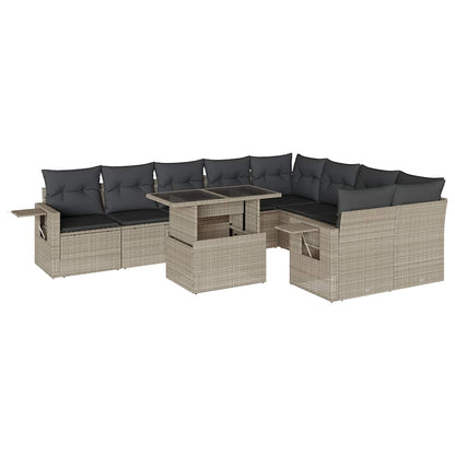 Set Divano Giardino 10 pz con Cuscini Grigio Chiaro Polyrattan - homemem39