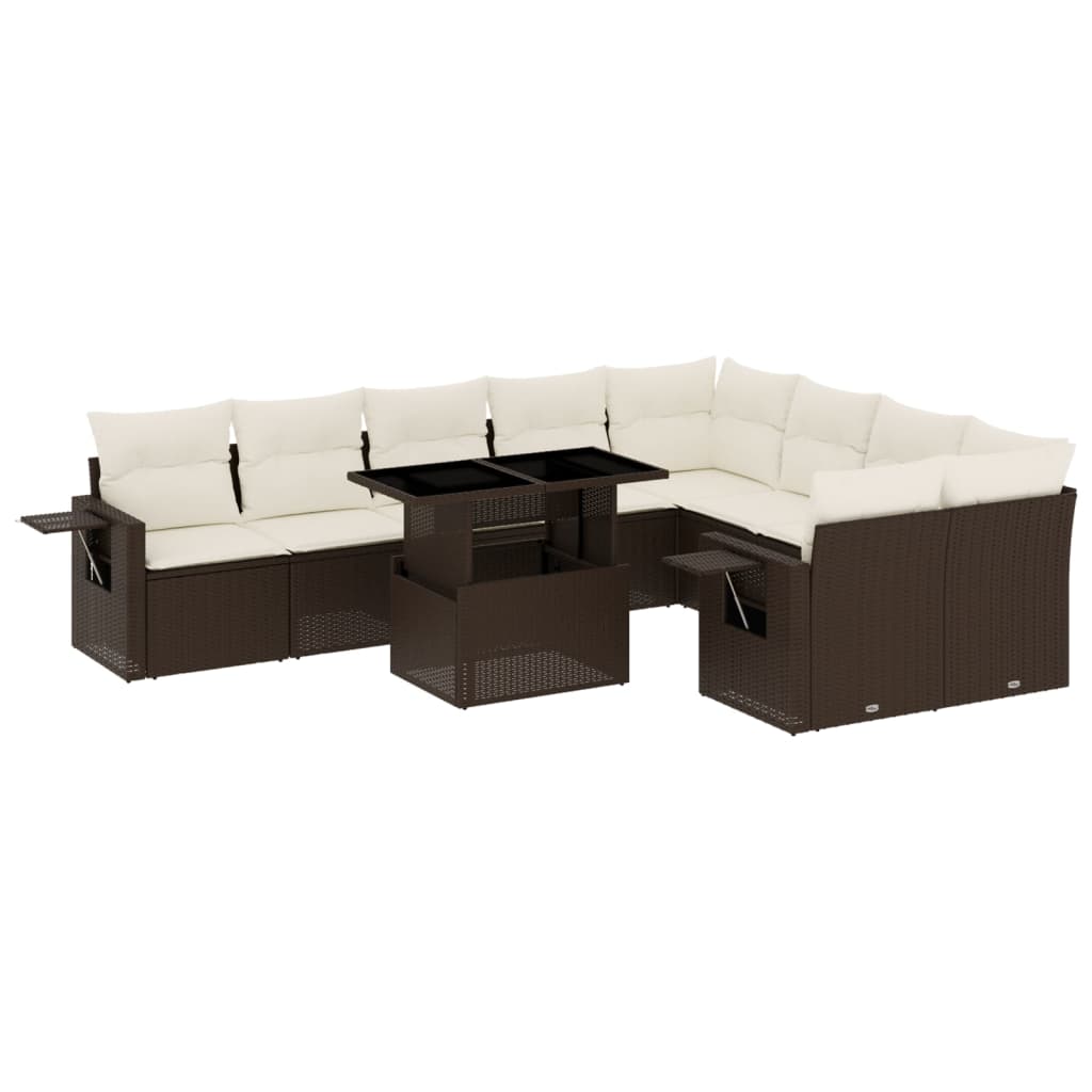 Set Divani da Giardino 10pz con Cuscini in Polyrattan Marrone | homemem39