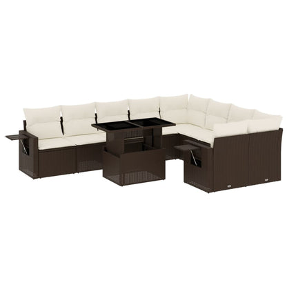 Set Divani da Giardino 10pz con Cuscini in Polyrattan Marrone | homemem39