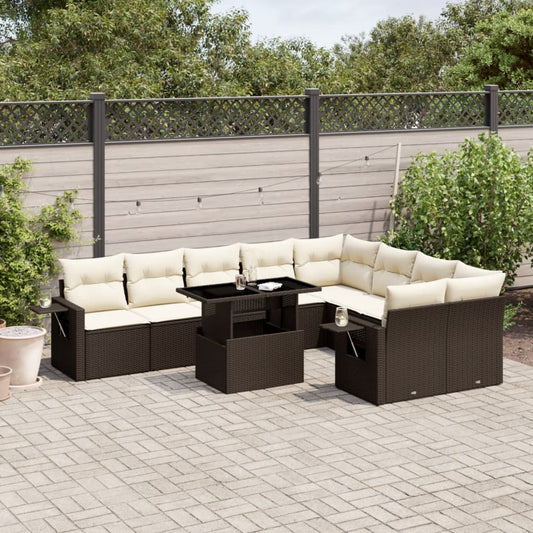 Set Divani da Giardino 10pz con Cuscini in Polyrattan Marrone | homemem39