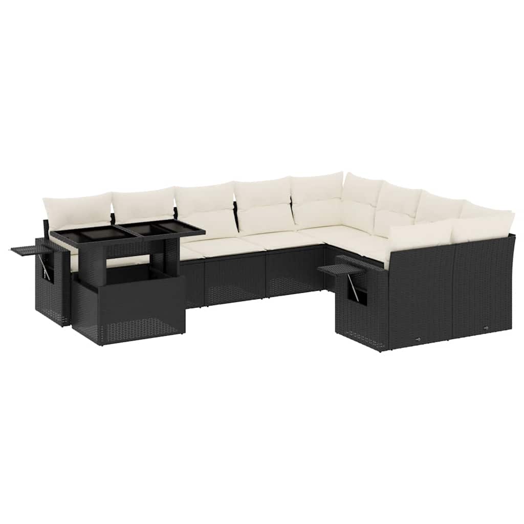 Set Divani da Giardino 10pz con Cuscini in Polyrattan Nero - homemem39