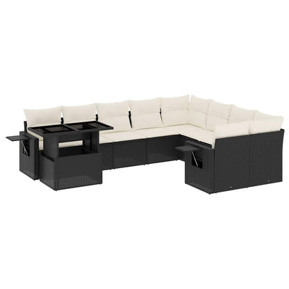 Set Divani da Giardino 10pz con Cuscini in Polyrattan Nero - homemem39