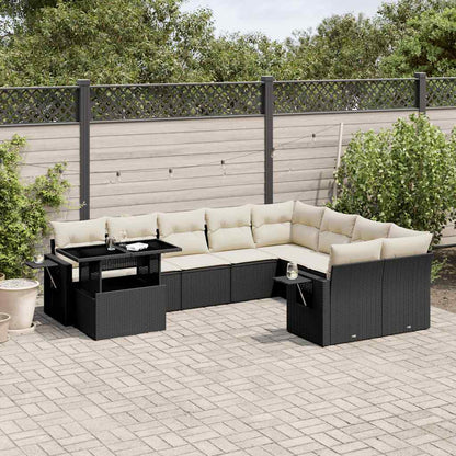 Set Divani da Giardino 10pz con Cuscini in Polyrattan Nero - homemem39