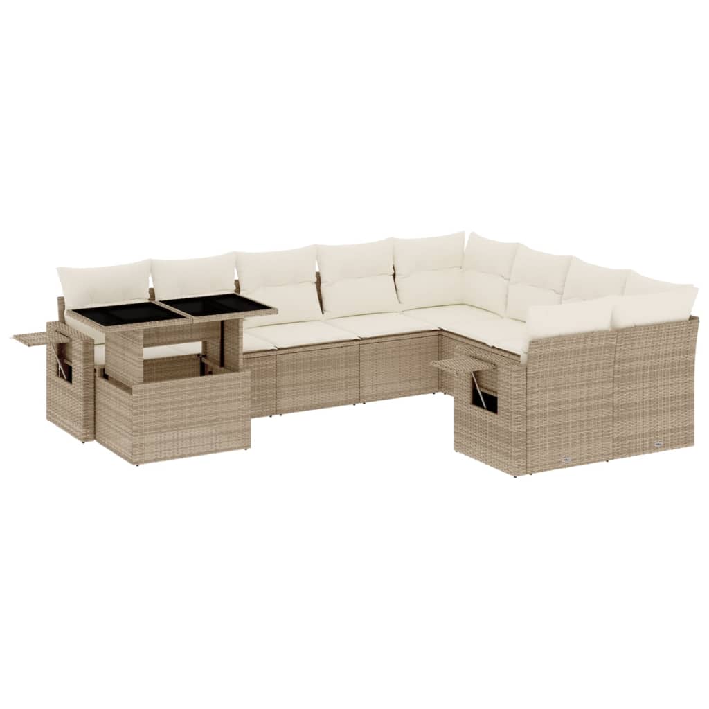 Set Divano da Giardino 10 pz con Cuscini Beige in Polyrattan - homemem39