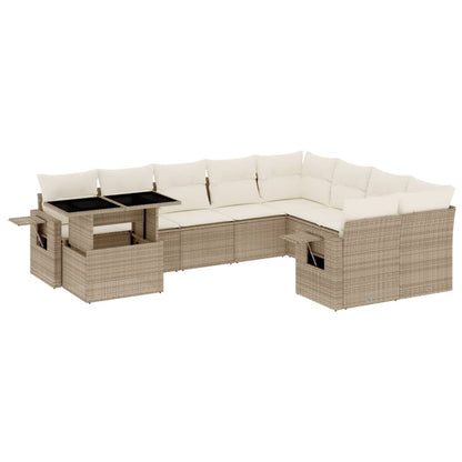 Set Divano da Giardino 10 pz con Cuscini Beige in Polyrattan - homemem39