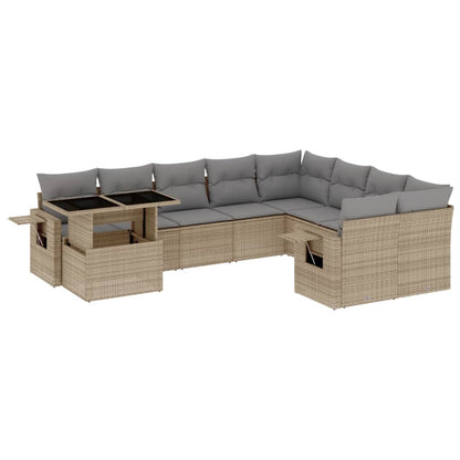 Set Divano da Giardino 10 pz con Cuscini Beige in Polyrattan | homemem39