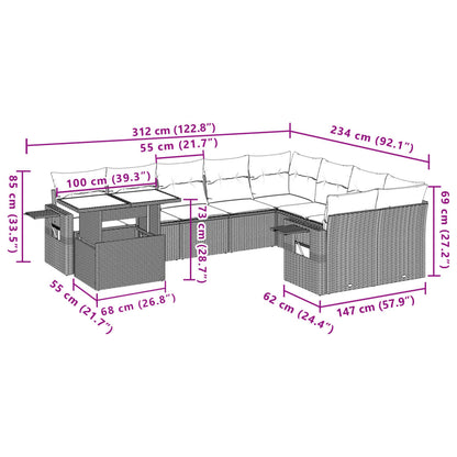 Set Divano da Giardino 10 pz con Cuscini Beige in Polyrattan | homemem39