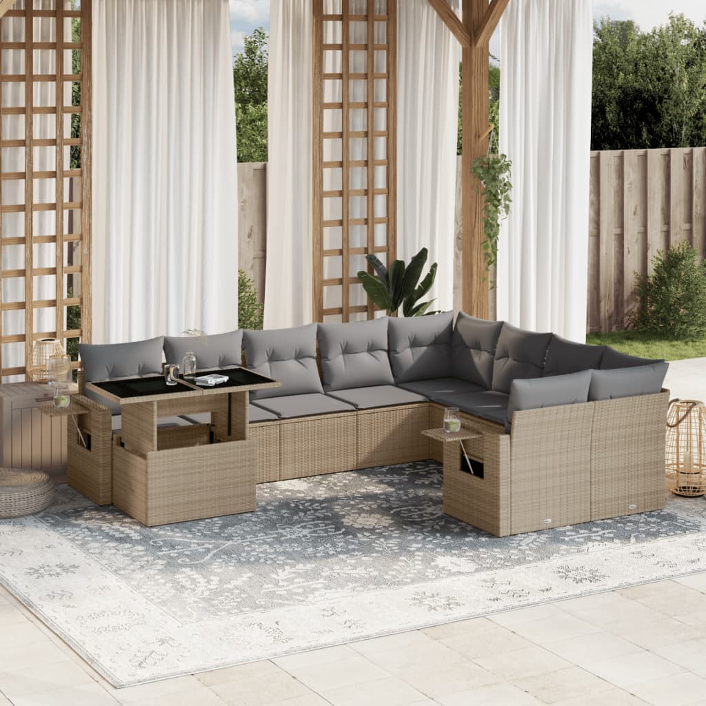 Set Divano da Giardino 10 pz con Cuscini Beige in Polyrattan | homemem39