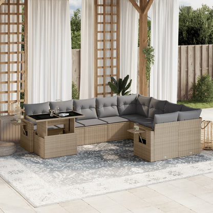 Set Divano da Giardino 10 pz con Cuscini Beige in Polyrattan | homemem39