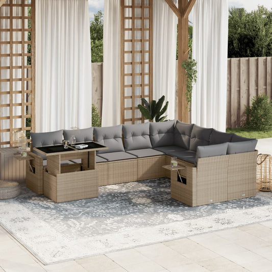Set Divano da Giardino 10 pz con Cuscini Beige in Polyrattan | homemem39