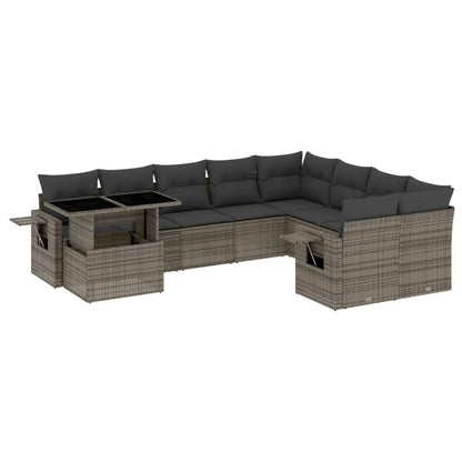 Set Divano da Giardino 10 pz con Cuscini Grigio in Polyrattan - homemem39