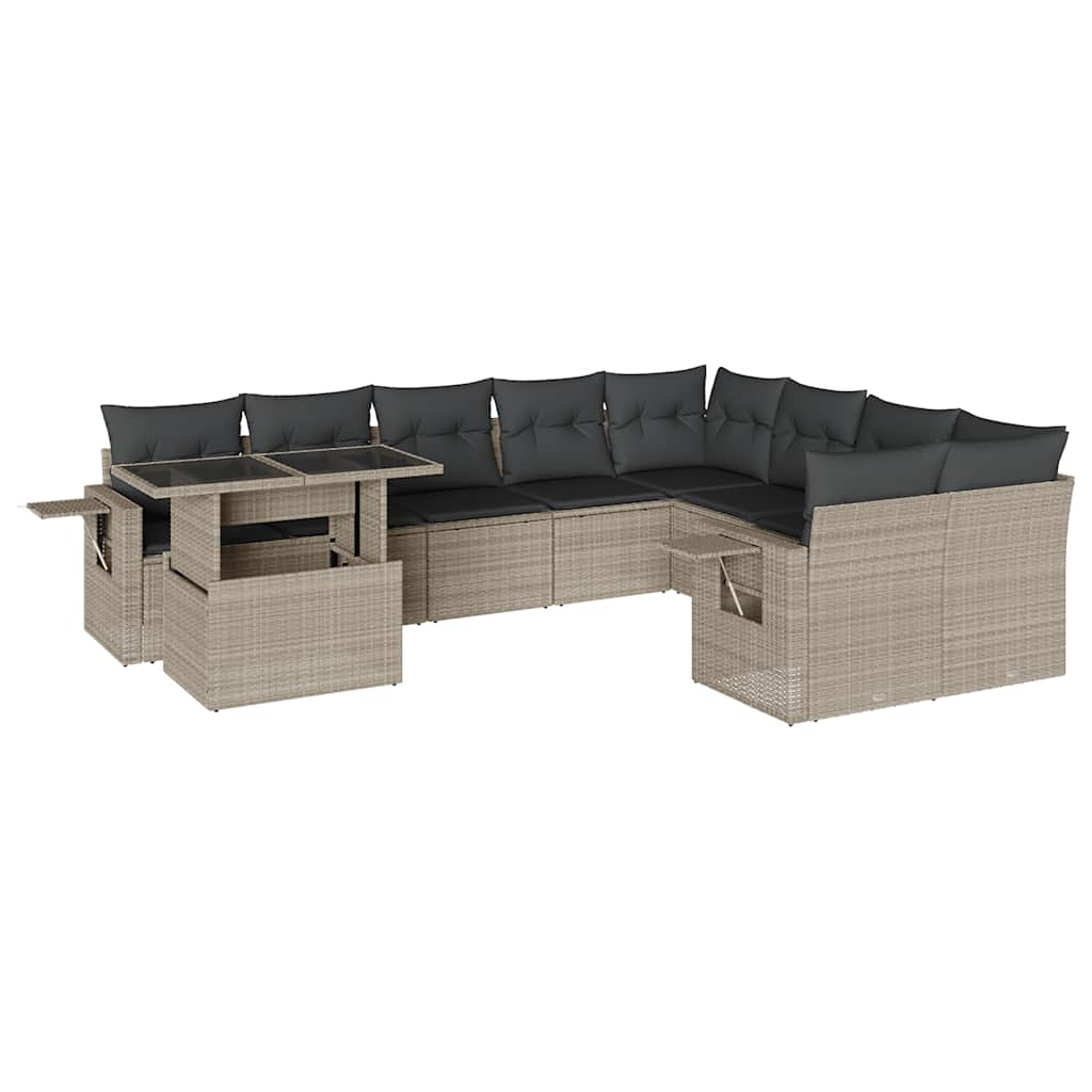 Set Divano Giardino 10 pz con Cuscini Grigio Chiaro Polyrattan