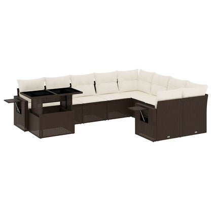 Set Divani da Giardino 10pz con Cuscini in Polyrattan Marrone | homemem39